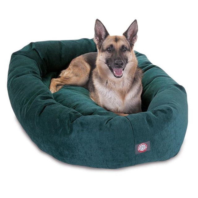 Majestic Pet 52 Inch Micro Velvet Calming Dog Bed Washable – Cozy Soft Round Dog Bed with Spine for Head Support - Fluffy Donut Dog Bed 52x35x11 (inch) – Round Pet Bed X- Large – Marine