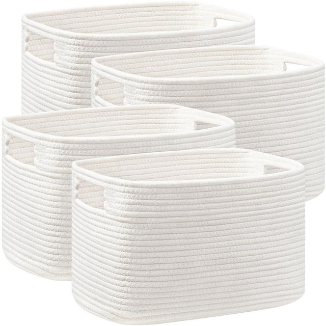 UBBCARE 4 Pack Shelf Baskets, Larger Woven Storage Baskets for Organizing(14.5''L x 9.84''W x 9''H), Basket Organizer for Dog Toys, Books, Clothes, Large Gift Basket, White