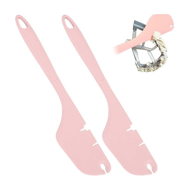 2 Pack Silicone Spatula Mixer Beater Scraper Compatible with KitchenAid Stand Mixer Attachments,Works on Flat Beaters, Whisks, Dough Hooks (Pink)