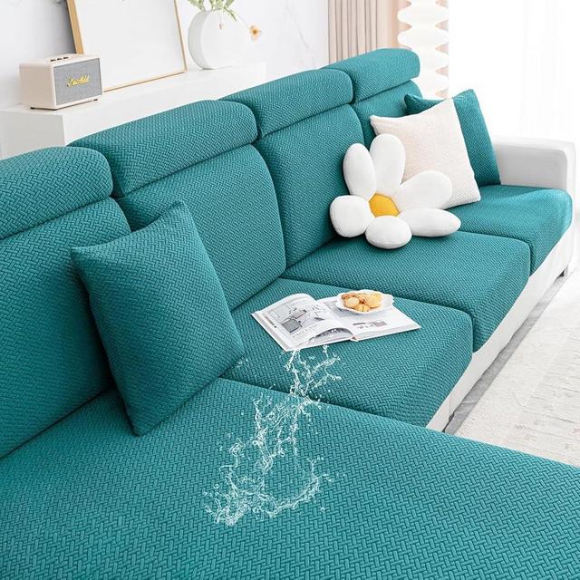 Smiry Waterproof Couch Cushion Covers, Stretch Jacquard Thick Sofa Cushion Covers, Washable Seat Slipcover Elastic Furniture Protector for Pets, Kid (2PC, Peacock Green)