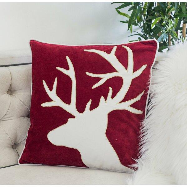 Calion Reindeer Shiny Linen Applique Square Velvet Throw Pillow