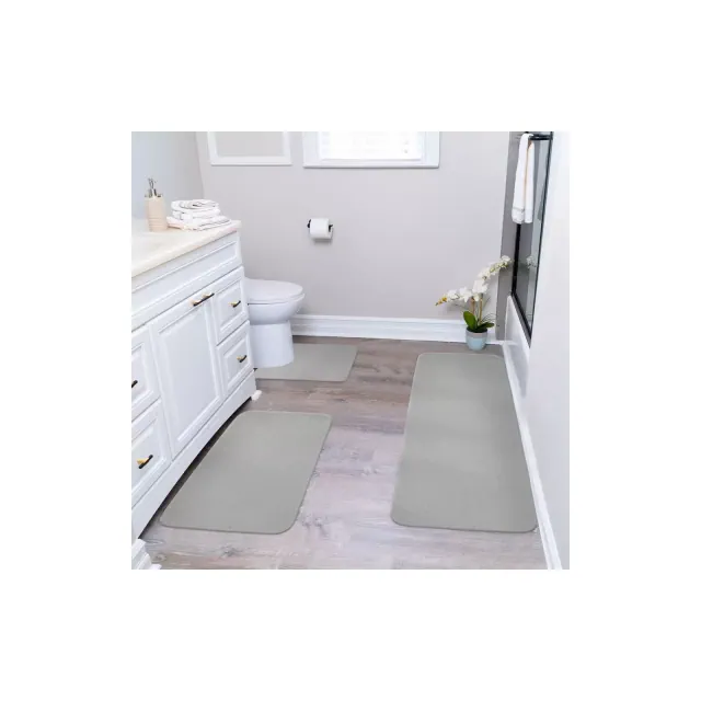 SussexHome 3 Piece Bathroom Rugs Set - Non-Slip Bath Rugs for Bathroom Floor - Washable Polyester Bathroom Mats Set - Solid Gray