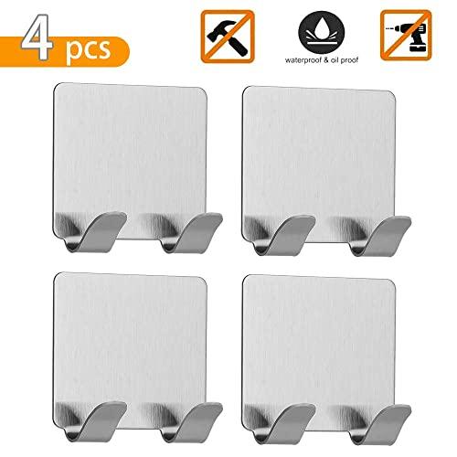 Razor Holder, Plug Holder, 3M Adhesive Hooks for Suspension, Heavy Stainless Steel Bathroom Kitchen Hook for Variety of Styles Manual Razors and Plugs (4-PACKS)