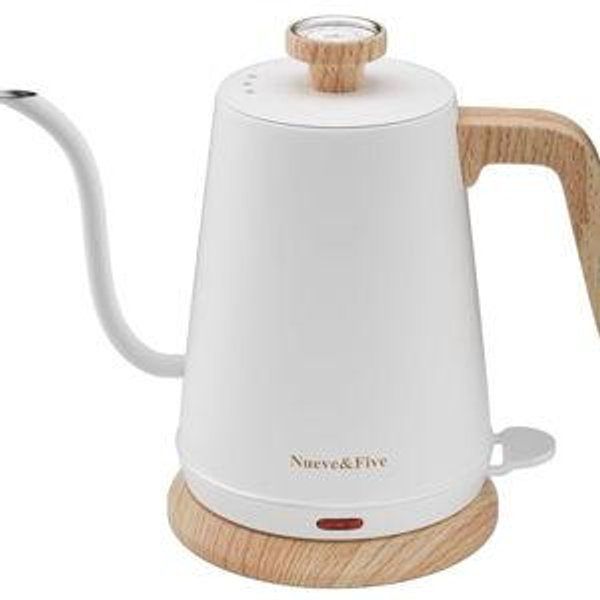 Nueve&Five Gooseneck Electric Kettle with Thermometer,Electric Tea Kettle 1L with Auto Shut-Off,1000W Hot Water Kettle of Stainless Steel for Coffee & Tea -White