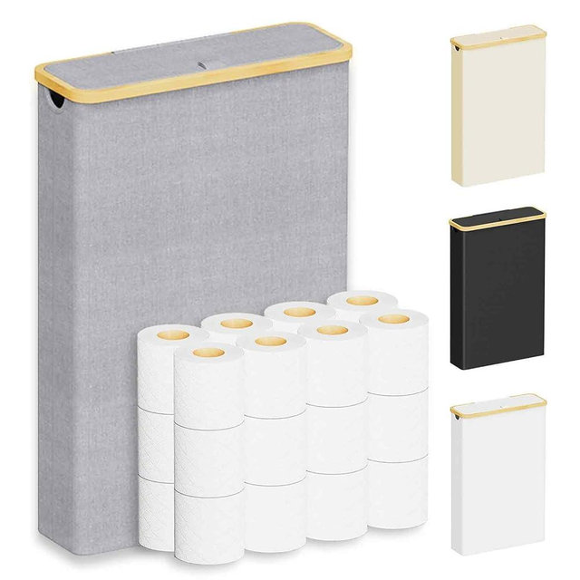SpaceAid Extra Large Toilet Paper Storage with Lid, Hold up to 24 Regular Rolls or 18 Mega Rolls, Slim Toilet Paper Basket Holder Bin Container, Bathroom Accessories Organizer, Grey