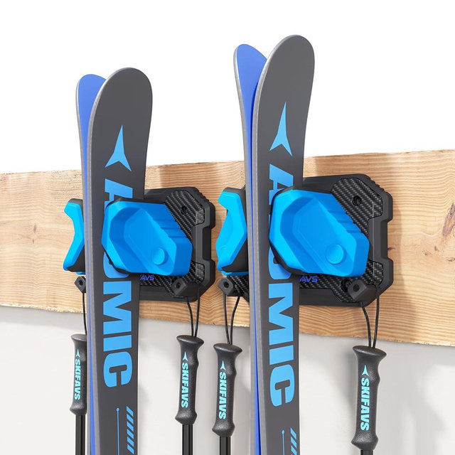 Ski & Snowboard Wall Rack for Garage Wall Fits Any Ski/board, Ski Wall Mount Holders Damage-Free Storage Rack, Garage Organization Space-Saving Winter Gear Organizer, Blue, 2 Pack