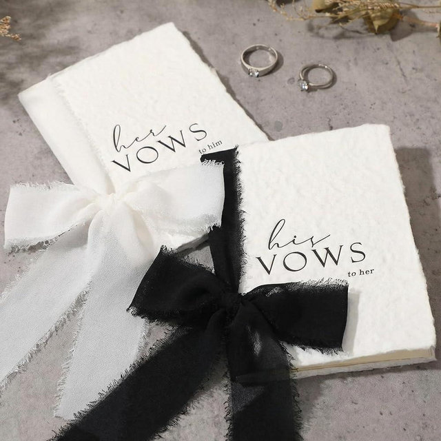 Engrowtic 2 Set Wedding Vow Books with Ribbons 5.5"x 4" His and Hers Vow Books Hand Torn Edge with Envelope Wax Seal Wedding Keepsake Gift for Bride Groom Newly Engaged Couple(White)