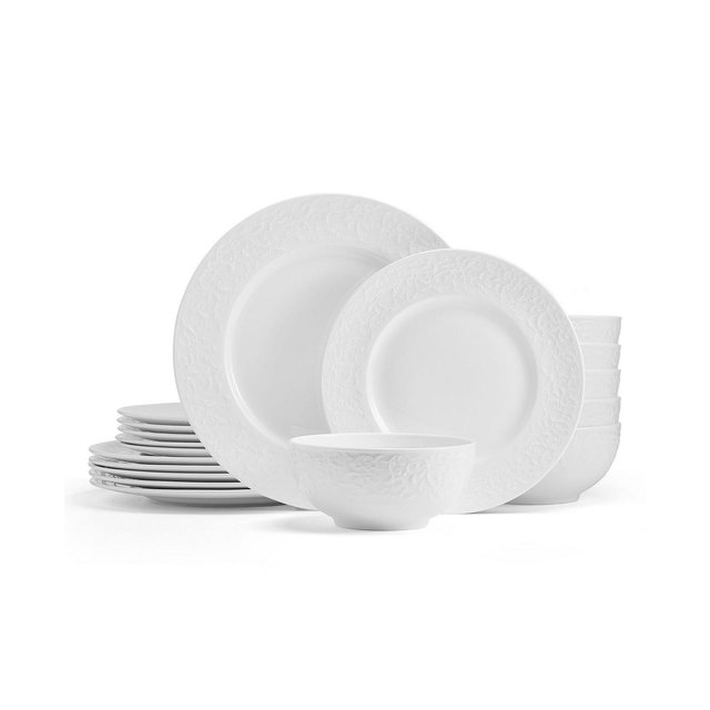Mikasa Embossed Parchment Bone China 18 Piece Dinnerware Set, Service for 6