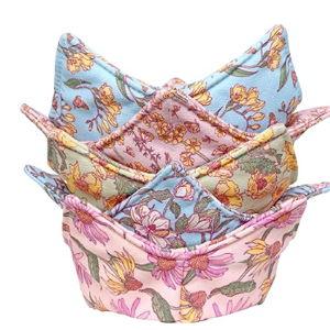 Cotton Microwavable Bowl Cozy, Microwave-Safe Hot Bowl Holders, Soup bowl Cozy Hot Pads (Vintage Floral)