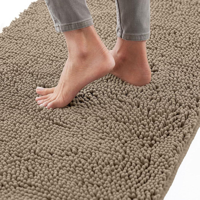 Gorilla Grip Bath Rug 44x26, Thick Soft Absorbent Chenille, Rubber Backing Quick Dry Microfiber Mats, Machine Washable Rugs for Shower Floor, Bathroom Runner Bathmat Accessories Décor, Beige