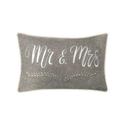 "Mr & Mrs" With Pearl Trim Lumbar Throw Pillow Gray - Edie@Home