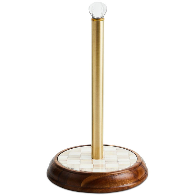 Mackenzie-Childs Mocha Check Wood Paper Towel Holder