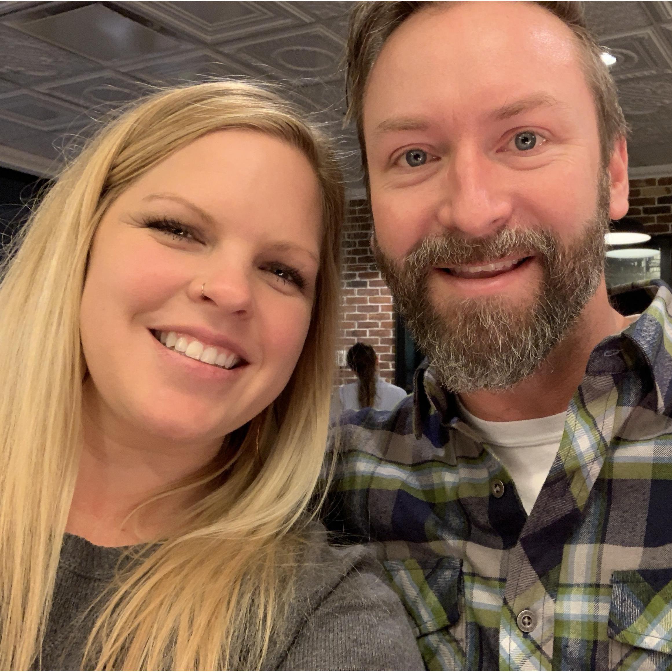 At an airport layover traveling to see family in Texas at Christmas.