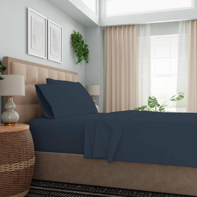 Color Sense King 1200 Thread Count Cotton Blend Sateen Sheet Set Navy