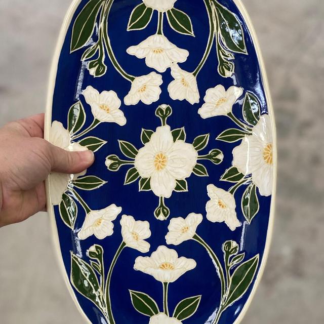 Special Blue Large Floral Symmetry Platter