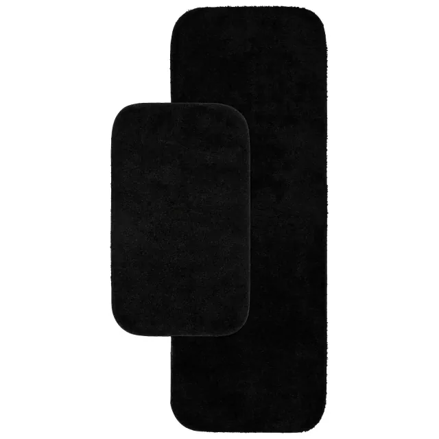 Garland Rug 2pc Traditional Nylon Washable Bathroom Rug Set Black : Microfiber, Machine Washable, Non-Slip Backing