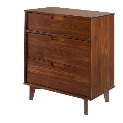 3 Drawer Mid Century Modern Wood Dresser Walnut - Saracina Home