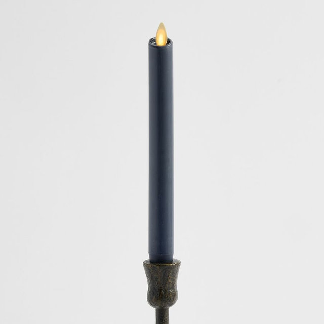 Premium Flickering Flameless Wax Taper Candle, Single, 8” - Navy