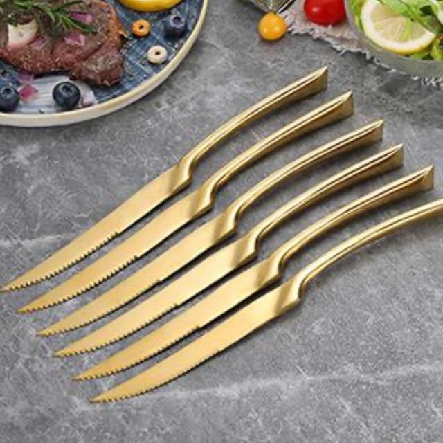 Stainless Steel Luxury Steak Knives Matte Sharp Dinnerware - 6pcs