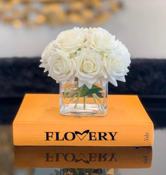 12 Real Touch Rose Arrangement-White Real Touch Flower Arrangement-Artificial Faux Silk Rose Centerpiece-Rose Floral Arrangement