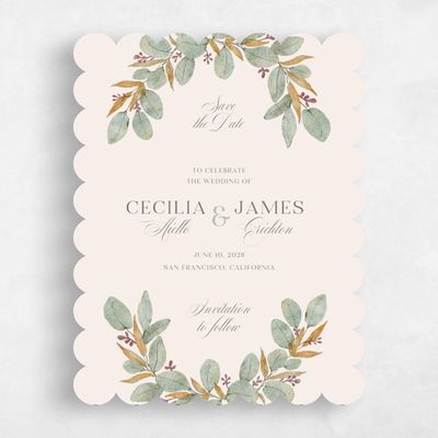 Beige Scalloped Wedding Save the Date - Nutmeg Portrait