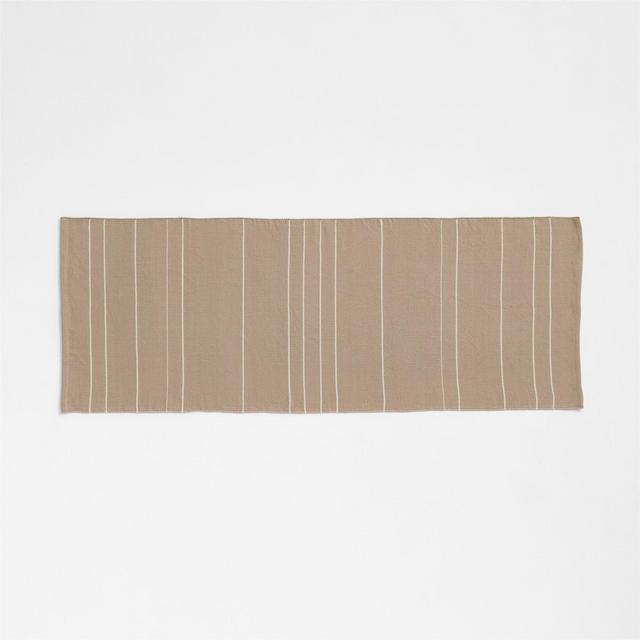 Woven Stripe Organic Cotton Natural Taupe and Crisp White Bath Mat 24"x64"