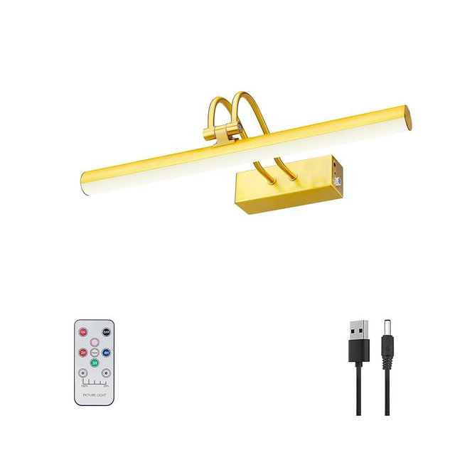 RAIFOOLLY Picture Light, 13in Battery Operated Picture Lights for Paintings,Metal Remote Display Art Light with Timer and Dimmable for Wall Painting,Frame, Portrait, Dartboard(Brass)