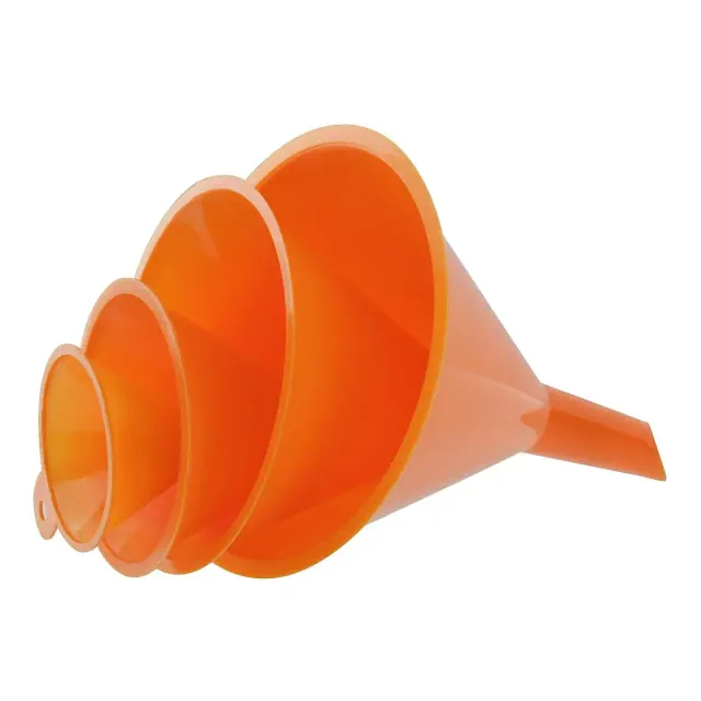 4-Piece Wide-Mouth Orange Plastic Funnel Set – Easy Transfer of Liquids & Dry Goods Between Bottles, Pitchers, Cans & Containers