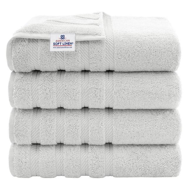 American Soft Linen Luxury 4 Piece Bath Towel Set, 100% Cotton Turkish Bath Towels for Bathroom, 27x54 in Large Bathroom Shower Towels, Silver Grey Bath Towels