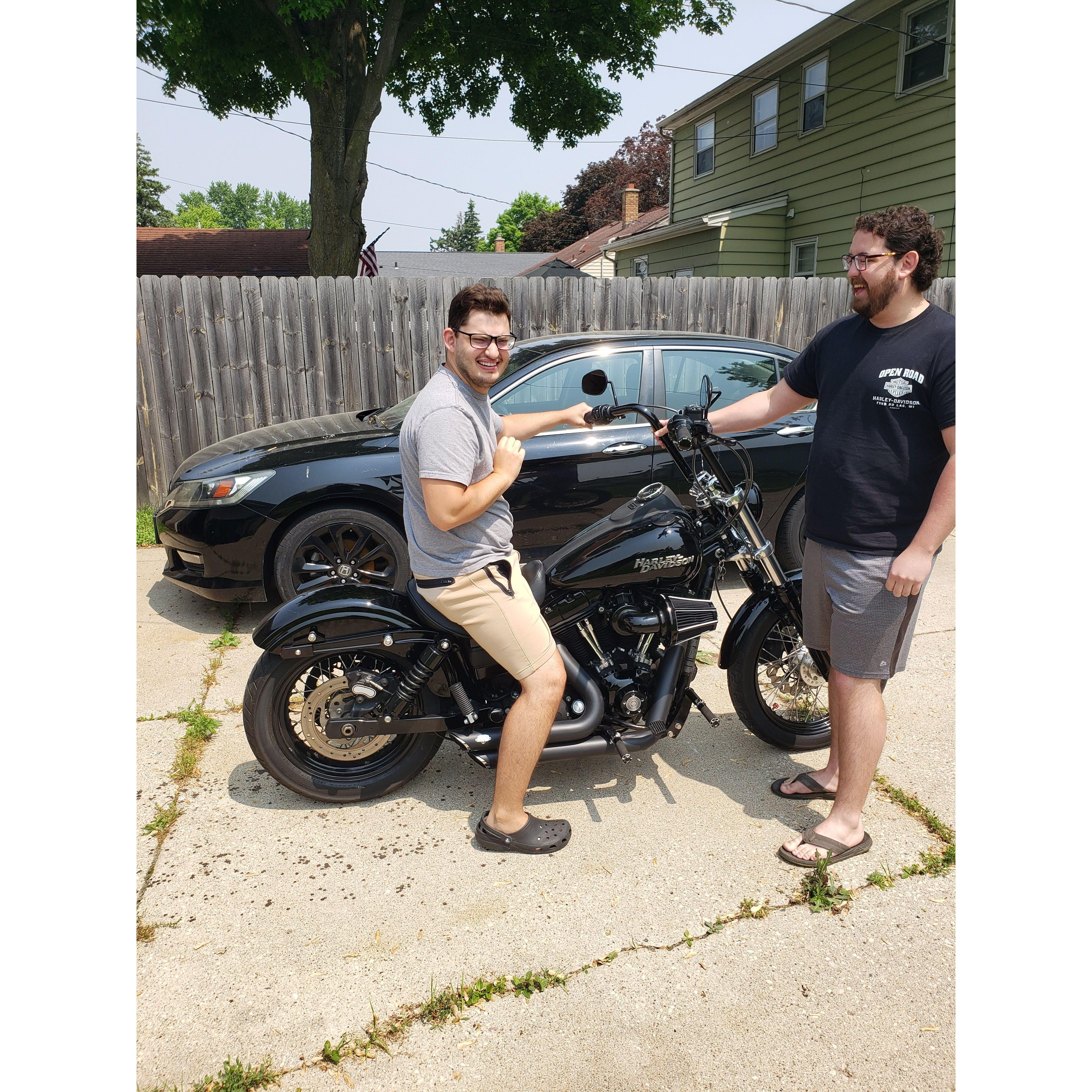 Wyatt "enjoying" Spencer's motorcycle LOL!