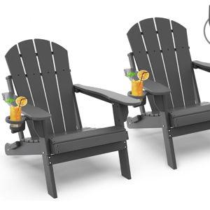 GREENVINES Folding Adirondack Chairs, Set of 2 (Color: Grey)