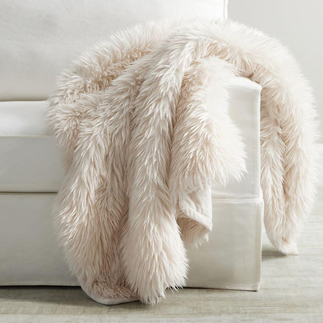 Luxe Faux Fur Throw, 50 x 60", Ivory