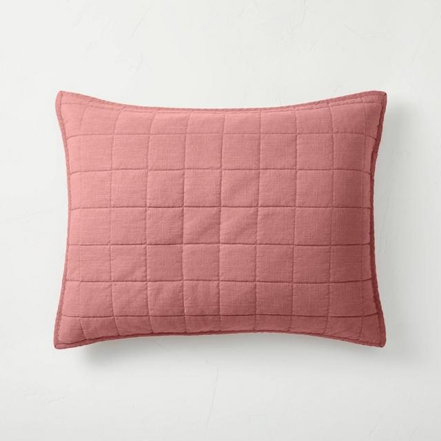 Standard Heavyweight Linen Blend Quilt Pillow Sham Rose - Casaluna™