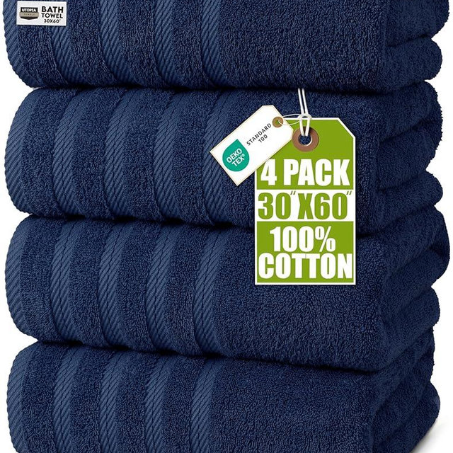 Utopia Towels 4 Pack Premium Extra Large Bath Towels Set, (30 x 60 Inches) 100% Ring Spun Cotton, Lightweight and Highly Absorbent Quick Drying Towels, Perfect for Daily Use (Navy)