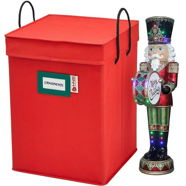 Christmas Nutcracker and Figurine Collectible Storage Box - Stores Up to 9-16" Tall Nutcrackers, Ornaments, and More - Holiday Decor Organizer with Adjustable Dividers - Nutcracker not Included