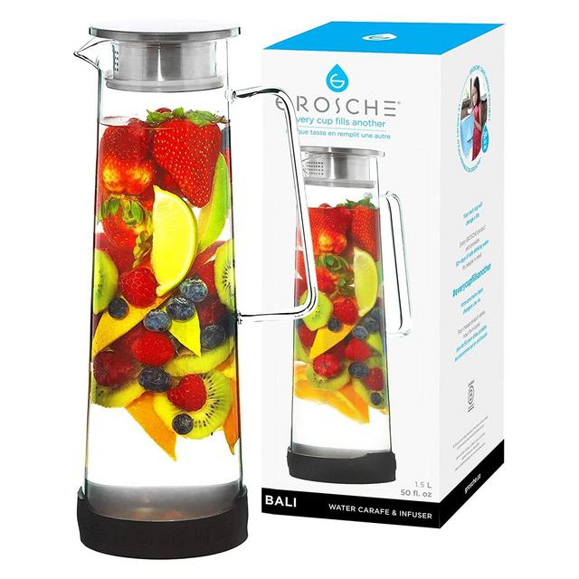 GROSCHE BALI Iced Tea & Infused Water Pitcher with Stainless Steel Infuser Lid, Sangria Pitcher, 50 fl oz. Capacity.