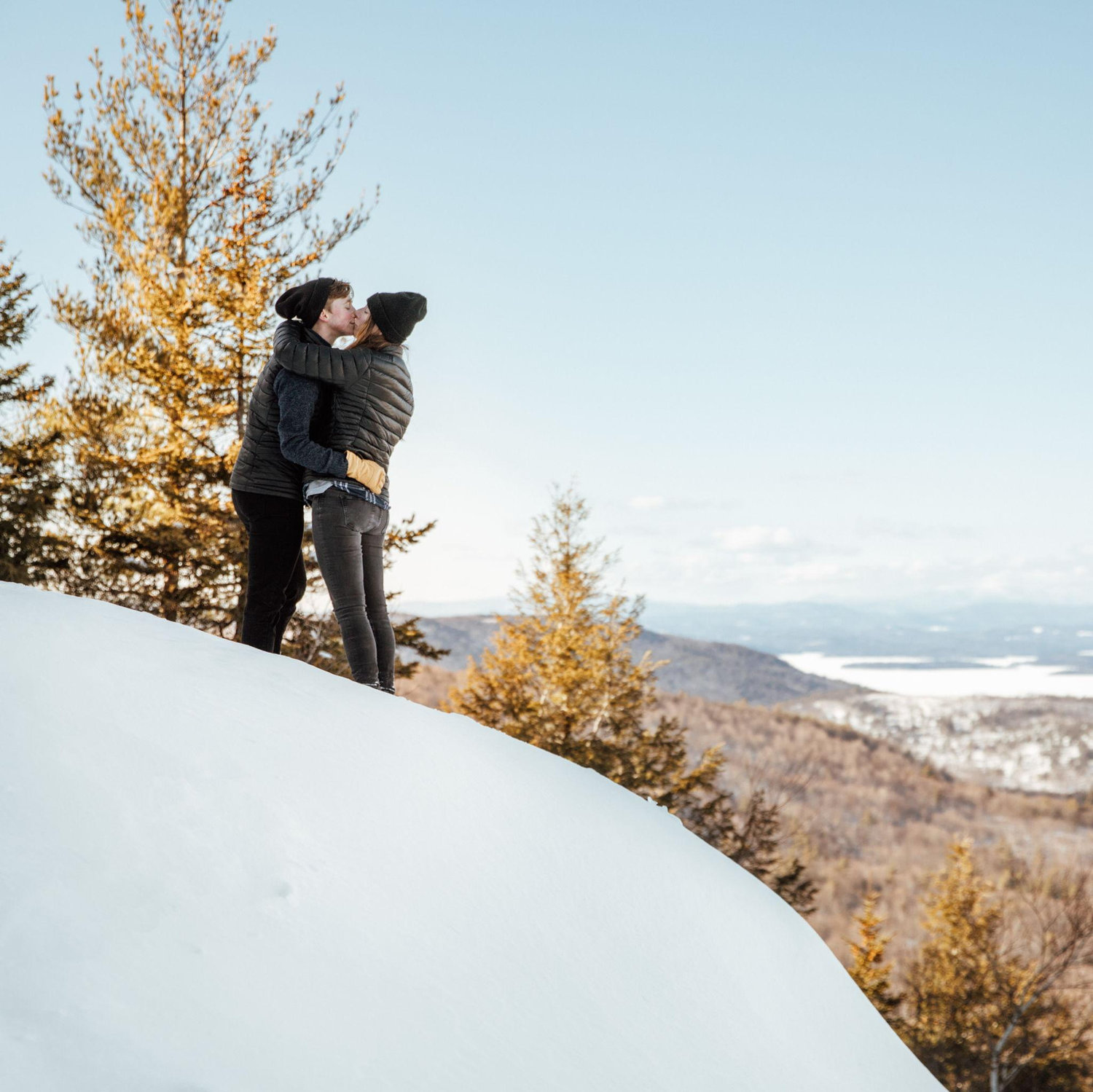 In January 2020 we were connected with an elopement photographer who was working on building up her portfolio. We took up her offer for a free fake engagement photoshoot on Mt. Major in NH. Swoon!