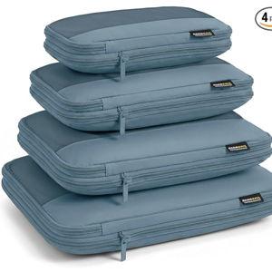 4 Piece Compression Packing Cubes for 3–7 Day Travel, Lightweight Travel Organizers with Breathable Mesh, Double-Zipper Packing Cubes for Carry-On & Suitcases (Gray Blue)