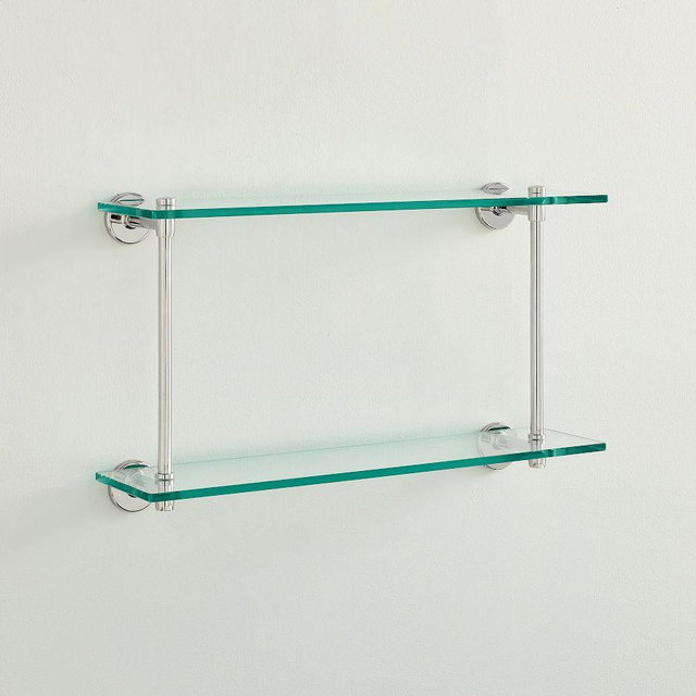 Sansome Double Glass Shelf, Polished Nickel