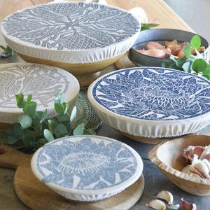Dish and Bowl Cover Set of 4 Protea Print | cloth bowl covers in 4 sizes