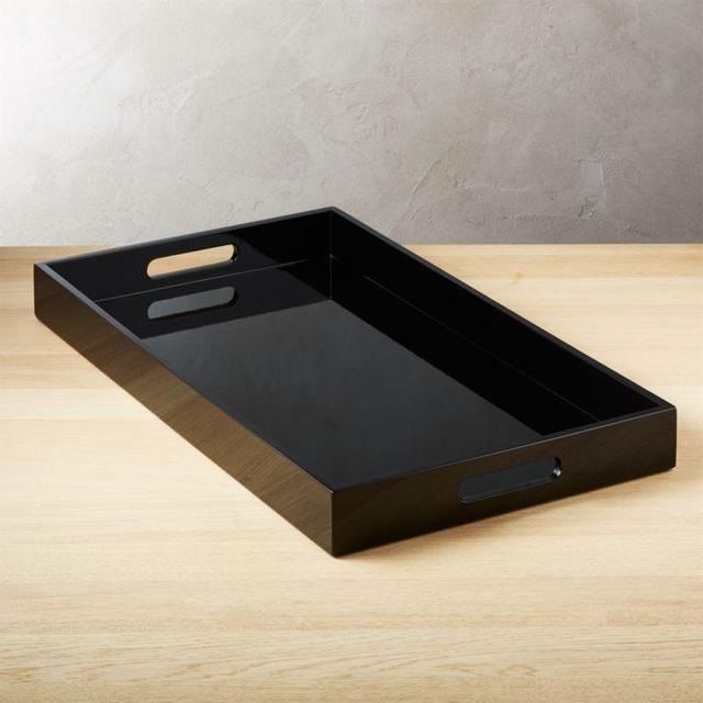 High-Gloss Black Rectangular Tray