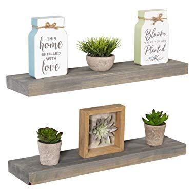 Imperative Décor Floating Shelves Rustic Wood Wall Shelf USA Handmade | Set of 2 (Grey, 24" x 5.5")