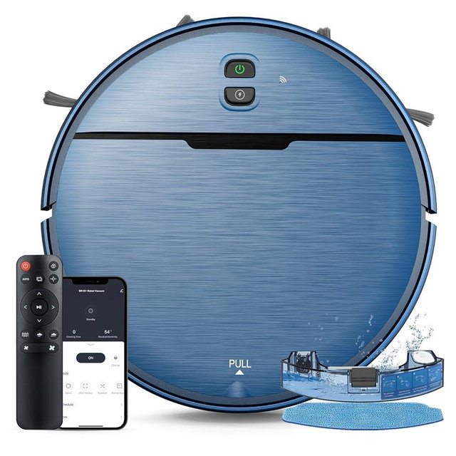 Robot Vacuum and Mop Combo, 2 in 1 Robot Vacuum Cleaner with WiFi/App, Smart Robotic Vacuums with Strong Suction, Schedule, Self-Charging, Slim, Quiet, Ideal for Hard Floor, Pet Hair, Low Pile Carpet