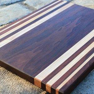 Handmade wood cutting board - walnut & maple striped / custom wedding gift serving board cheese plate kitchen gift for cook dark fathers day