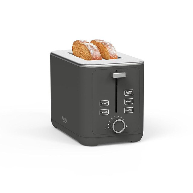 Martha Stewart 2 Slice Toaster, 10 Shade Settings with Defrost, Cancel, Bagel & Gluten-Free, Extra-Wide Self-Centering Slots for Waffles & Artisan Bread, Removable Crumb Tray, Cord Wrap, Caviar Gray