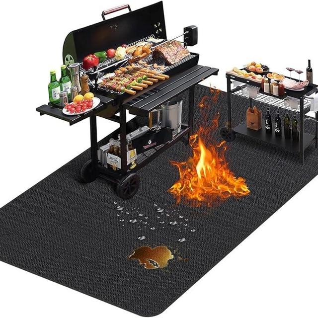 TAOMAND Large 90 x 52 inches Under Grill Mats for Outdoor Grill | Double-Sided Fireproof | Waterproof | Oil-Proof | Easy to Clean | Indoor Fireplace/Fire Pit Mat | Quality BBQ Mat for Deck Patio