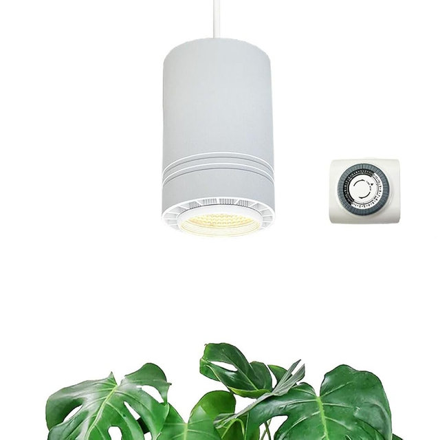 VALIKIY Hanging Grow Light 40W Large, Full Spectrum Warm White Color Plant Lamp, 120V Plug-in with Timer, 15FT Fabric Power Cord, Decorative Pendant Plant Light