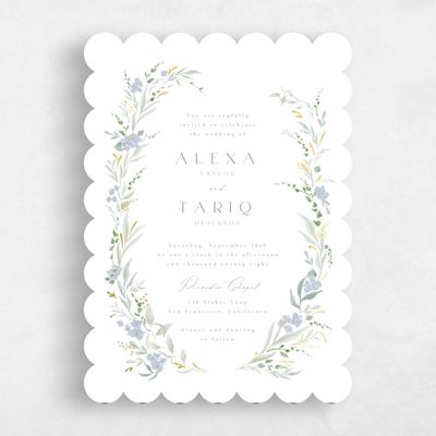 Blue Scalloped Wedding Invitation - Darcy Portrait Foil