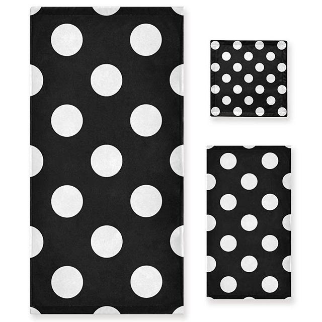 Qilmy 3-Piece Polka Dot Towel Set, Absorbent Soft Bathroom Decorative Towel Set with Bath Towel, Hand Towel & Washcloth