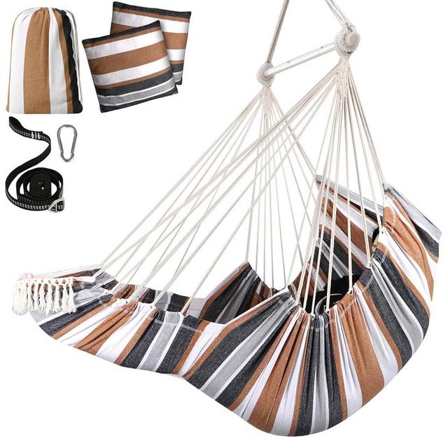 Chihee Hammock Chair Hanging Chair with Foot Rest 2 Cushions Max 500lbs Robust Metal Spreader Bar Collapsible Easy Storage Soft Cotton Swing Chair Strong Strap Iron Carabiner Side Pocket Included